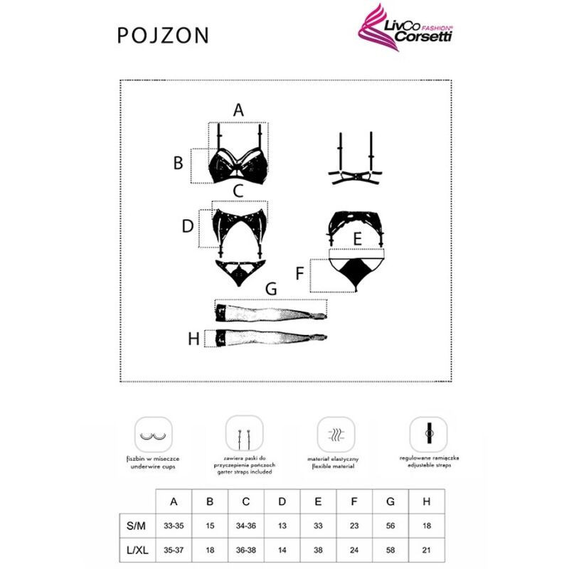 Conjunto lingerie Pojzon Livco Corsetti com sutiã e ligasConjuntos sensuais