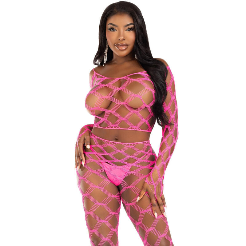 Ensemble lingerie résille Leg Avenue crop top et collants sans piedsEnsembles Sexy