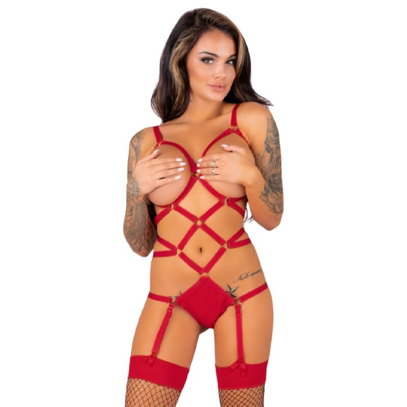 Conjunto lingerie body e meias Livco Corsetti ThiaraConjuntos sensuais