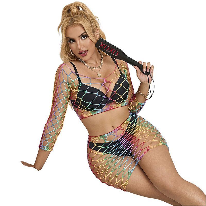 Subblime 2-piece mesh lingerie set with long sleeves, rainbowWomen's Sets