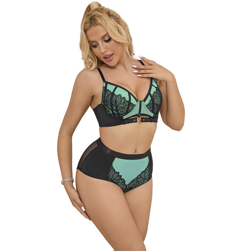 Conjunto lencería SUBBLIME con cadenas decorativas y malla corazónConjuntos Sensuales